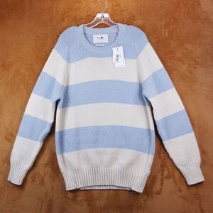 NN07 Sweater Mens Large Blue Stripe Pullover Crew Merino Wool Blend NATHAN $325